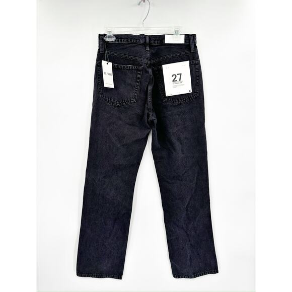 Re/Done 90s High Rise Loose Fit Relaxed Straight Leg Washed Black Ripped Jeans - Picture 4 of 7